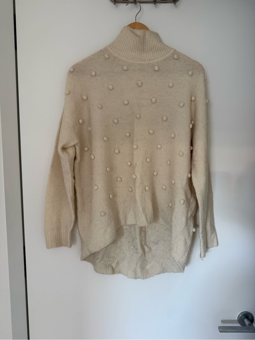 Madewell Cream Pom-Pom Turtleneck Sweater